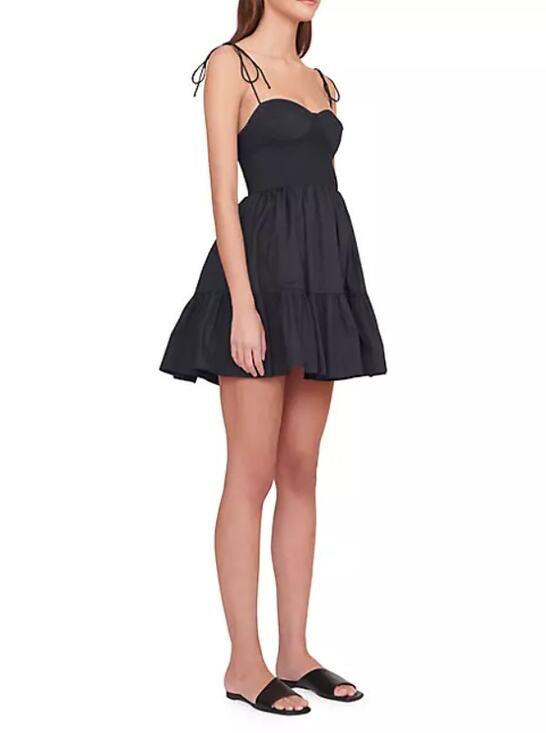 STAUD Dresses & Skirts - Staud Womens Landry Mini Dress Smocked Sleeveless Tiered Black Size XL NEW
